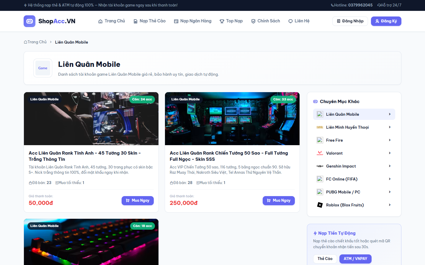 Code Website Bán Tài Khoản Game Full Chức Năng - PHP MySQL - Ảnh 3